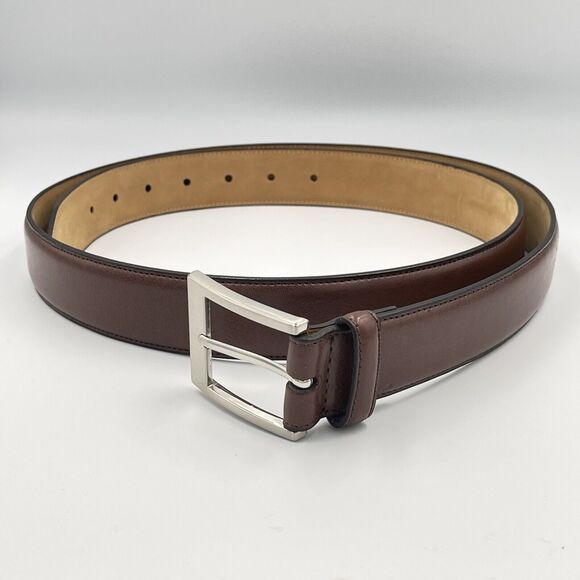 Mens Genuine Leather Belt Quality Brown Buttery Soft 48/120 1.25" Silver Buckle - Picture 3 of 9